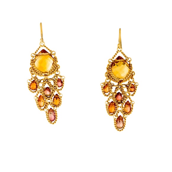 SOLD - Anthony Nak Orange Sapphire 18K Gold Earrings - Picture 5 of 5